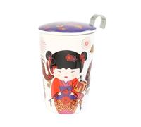 Eigenart Teaeve 80066 Sweet Little Geisha Fire Tasse à double paroi en porcelaine avec couvercle et passoire en acier inoxydable sans BPA 350 ml