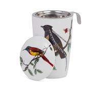 Eigenart Teaeve Birds Gobelet à double paroi en porcelaine avec couvercle et passoire en acier inoxydable, sans BPA, 350 ml