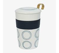 Eigenart Teaeve Circular blue 80057-B Tasse à double paroi en porcelaine avec couvercle et passoire en acier inoxydable sans BPA 350 ml