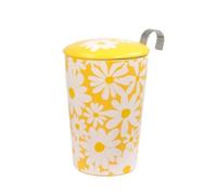 Eigenart Teaeve Tasse en porcelaine avec passoire et couvercle, jaune pâquerette, dans un coffret cadeau