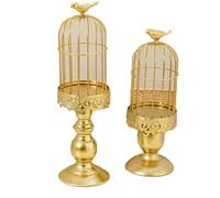Eighosee 2 Pièces Rétro Cage à Oiseaux Bougeoir Métal Fer Art Chandelier Métal Fer Art Chandelier Fête de Mariage Maison Tables Centres de Table Décoration Or