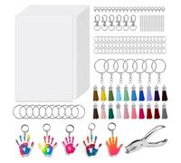 Eighosee 20 Feuilles Rétractant Le Plastique Inclus dans 251 Pcs Rétractable Kit de Trousseau Dink avec Punch de Trou, Glands, Fermoirs de Homard, Porte-Clés