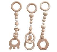 Eighosee 3 PièCes Dessin Animé Nordique en Bois Fitness Rack Pendentif Chambre D'Enfants DéCoration Nourrissons Anneau-Pull Jouet Suspendu Blanc