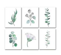 Eighosee Art Mural de Toile Botanique, Ensemble de Feuilles D'Eucalyptus sans Cadre, Plante Verte Florale de Nature pour DéCoration Murale (sans Cadre, 6 PièCes)