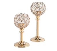 Eighosee Bougeoirs Européens en Métal et Cristal pour Décoration de Bureau, Bougeoirs Dorés, Décoration de Mariage ou de Maison, 2 Pièces