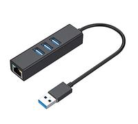 Eighosee Convertisseur USB portable RJ45 multifonction en alliage d'aluminium 1000 Mo de carte réseau 3 ports USB 3.0 Noir