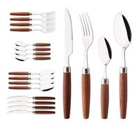 Eighosee Ensemble de Couverts en Acier Inoxydable avec Manche en Bois Imitation Couverts Occidentaux Ensemble de Couverts Couteau, Fourchette, Cuillère à Café