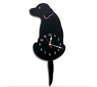 Eighosee Horloge murale en acrylique 3D en forme de chien avec queue oscillante pour salon, chambre à coucher, cuisine, décoration d'intérieur - Pile non incluse (noir)
