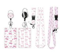 Eighosee Lot de 2 Porte-Badges Rétractables avec Cordon, Cordon Imprimé Cerise et Nœud Rose avec Support D'Identification pour Badges D'Identification