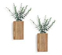 Eighosee Lot de 2 Pots de Fleurs Muraux en Bois avec Ornements Décoratifs D'Intérieur en Bois de Paulownia