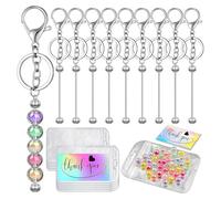 Eighosee Lot de 30 Porte-Clés à Perles, 10 Porte-Clés Vierges, 10 Pochettes Refermables, 10 Cartes de Remerciement avec 50 Perles Décoratives