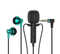 Eighosee Microphone Lavalier Intra-Auriculaire 3,5 mm avec Mini-Microphone à Pince pour Karaoké, Diffusion en Direct, Cours, Jeux, Noir, Vert
