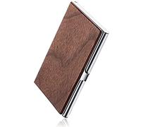 Eighosee Porte-Cartes de Visite de Poche pour Homme Slim Fit en Bois de Noyer et Acier Inoxydable Office Business
