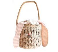 Eighosee Sac Seau en Rotin pour Enfants et Adultes, Sac de Paille de Plage, Sac À BandoulièRe Messenger, Sac À Main avec Oreilles de Lapin