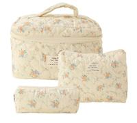 Eighosee Trousse de Maquillage 3 Pièces Trousse de Maquillage Matelassée en Coton Trousse de Toilette Florale Esthétique pour Femme,B