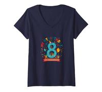 Eight is My New Favorite Number Cadeau d'anniversaire T-Shirt avec Col en V, Femme, Bleu Marine, XXL