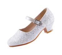 EIGHT KM Chaussures à talons hauts pour fille - Escarpins de princesse Mary Jane - Chaussures lisses scintillantes pour enfants en bas âge, Cendrillon blanc, 36 EU