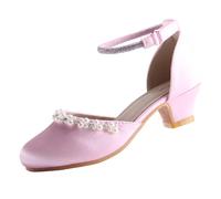 EIGHT KM Chaussures à Talons Hauts pour Filles Chaussures de Soirée de Mariage Escarpins Chaussures de Princesse EKM7033 Soie Lisse Brillante Perles Rose Taille EU 32