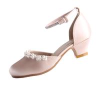 EIGHT KM Chaussures à Talons Hauts pour Filles Chaussures de Soirée de Mariage Escarpins Chaussures de Princesse EKM7033 Soie Lisse Brillante Perles Or Taille EU 32