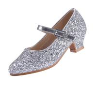 EIGHT KM EKM7015 Filles Mary Jane Talon Bas Scintillait Briller Robe Formelle Pompes Chaussures Argent Taille 32