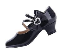EIGHT KM Filles Talons Hauts Robe Chaussures Mary Jane Princesse Mariage Fête Pompe EKM7035 Cuir Verni Cœur Perle Nœud Noir Taille EU 27