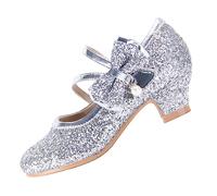 EIGHT KM Filles Talons Hauts Robe Chaussures Mary Jane Princesse Mariage Fête Pompe EKM7035 Étincelle Scintillante Cristal Perle Nœud Argent Taille EU 35