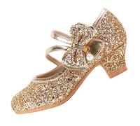 EIGHT KM Filles Talons Hauts Robe Chaussures Mary Jane Princesse Mariage Fête Pompe EKM7035 Étincelle Scintillante Cristal Perle Nœud Or Taille EU 35