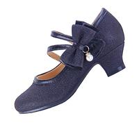 EIGHT KM Filles Talons Hauts Robe Chaussures Mary Jane Princesse Mariage Fête Pompe EKM7035 Étincelle Scintillante Perle Minerve Nœud Noir Taille EU 33