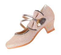 EIGHT KM Filles Talons Hauts Robe Chaussures Mary Jane Princesse Mariage Fête Pompe EKM7035 Étincelle Scintillante Perle Minerve Nœud Or Taille EU 24