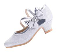 EIGHT KM Filles Talons Hauts Robe Chaussures Mary Jane Princesse Mariage Fête Pompe EKM7035 Étincelle Brillant Cœur Diamant Nœud Argent Taille EU 34