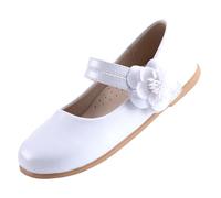 EIGHT KM Toddler Girls Dress Shoes Mary Jane Ballerines de Mariage Princess Chaussures EKM7063 Camélia Cuir Microfibre Fleur Lustré Blanc EU Taille 26