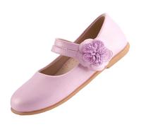 EIGHT KM Toddler Girls Dress Shoes Mary Jane Princess Ballerines de Mariage Chaussures EKM7063 Cuir Microfibre Fleur Camélia Lustré Rose EU Taille 27