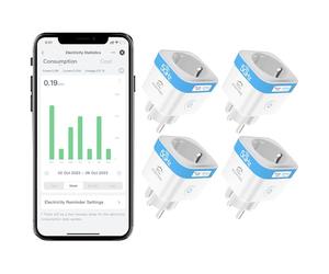 EIGHTREE Prise Connectée WiFi 2.4G/5GHz, Prise Intelligente Programmable, Compatible avec Alexa/Google Home, Suivi de Consommation, Contrôle Appli/Voix, 16A 3680W, Type F, 4PCs