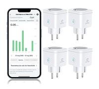 EIGHTREE Prise Connectée WiFi 5GHz, Prise Alexa Programmable, Compatible avec Alexa/Google Home/Smart Life APP, Suivi de Consommation, Contrôler le ventilateur/climatiseur, 16A 3680W, Type F, 4PCS