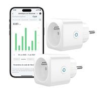 EIGHTREE Prise Connectée WiFi, Prise Alexa Programmable, Compatible avec Alexa/Google Home, Smart Life APP, Suivi de Consommation, Contrôler le ventilateur/climatiseur, 2,4 GHz Wi-Fi, 16A 3680W, 2PCS