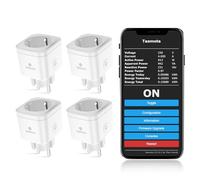 EIGHTREE Prise Tasmota Programmable Prise Connectée WiFi, Compatible avec Home Assistant, MQTT, Domoticz, OpenHAB, ioBroker, 16A, 2,4 GHz Wi-Fi, 16A 3680W, 4PCS