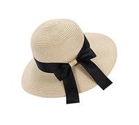 EightSpace Chapeau de Soleil Femme Été, Chapeau de Paille Pliable à Large Bord, Soleil Anti UV Élégant Chic de Soleil Beach Chapeaux (Beige)