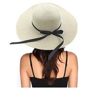 EightSpace Chapeau de Soleil pour Femme, Chapeau de Paille, Chapeaux d'été Plage Cap, Chapeau de Paille Pliable à Large Bord, Anti UV Summer Beach Cap pour Voyage (Beige)