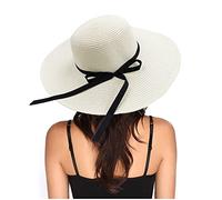 EightSpace Chapeau de Soleil pour Femme, Chapeau de Paille, Chapeaux d'été Plage Cap, Chapeau de Paille Pliable à Large Bord, Anti UV Summer Beach Cap pour Voyage (Blanc)