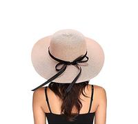 EightSpace Chapeau de Soleil pour Femme, Chapeau de Paille, Chapeaux d'été Plage Cap, Chapeau de Paille Pliable à Large Bord, Anti UV Summer Beach Cap pour Voyage (Rose)