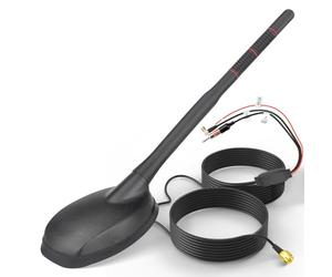 Eightwood Antenne Active pour Voiture Dab+/Dab/FM/GPS - Amplificateur de Signal Intégré avec Antenne de Toit Universelle, Connecteurs SMB/SMA, Adaptateur DIN, Diviseur et Câble d'Extension 5M