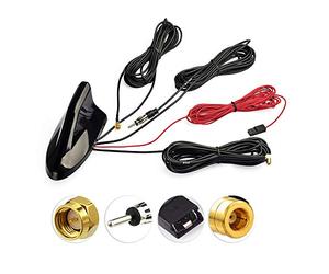 Eightwood Dab+ Antenne Dab Amplificateur Antenne Autoradio AdaptateurDIN SMA Antenne Autoradio AM/FM GPS Toit Amplificateur Signal Car Shark Fin Antenne Adaptateur SMB Prise avec Câble RG174 5M