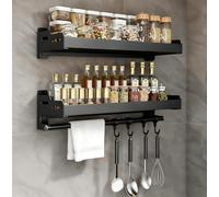 EigPluy 2 pièces Acier inoxydable Porte Ustensiles Cuisine avec 4 Crochets, Adhésif/Perçage 2 Façons D'installer Support Rangement Ustensiles Cuisine,40cm Mural Ustensiles Cuisine Organiseur Rack(Noir