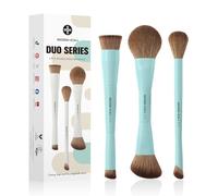 EIGSHOW Lot de 3 pinceaux de maquillage à double extrémité pour fond de teint, poudre, contour, anti-cernes, nez, ombre - Coffret cadeau de voyage (Cyan)