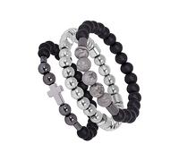 Eigso 3 Pcs Noir Croix Set de Bracelets extensible Hommes Femmes Perles de verre mat Méditation Yoga
