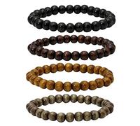 Eigso 4 pcs 10mm Bracelet De Perles En Bois Pour Femmes Et Hommes Bracelets De Yoga Avec éLasticité