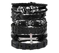 Eigso 6 Pcs Bracelets Manchettes Cuir Punk Pour Homme Femme Retro Croix Pendentif Steampunk Bracelets Pour Homme Femme