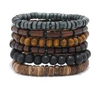 Eigso 6 Pcs noir Onyx perles en bois Wrap bracelets pour femmes hommes Vintage mode noix de coco perles bouddhistes bracelets en bois pour femme homme