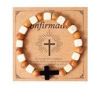 Eigso 8mm Or Eantal Perle de Bois Prière Bracelet pour les Hommes Femmes Noël Pâques Cadeau Bracelet Croix pour le Fils