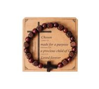 Eigso Acier Inoxydable Chrétien Croix Bracelet pour Homme Femme Pâques Rouge Sandel Bois Perles Bracelet pour Homme